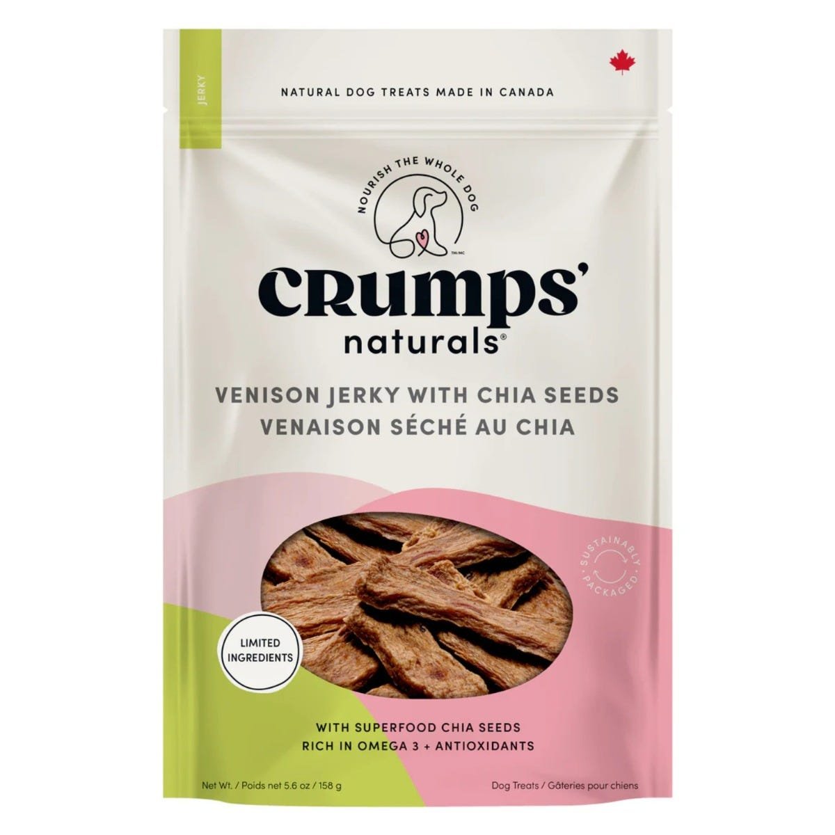 Crumps' Naturals Jerky Dog Treats - Venison with Chia Seeds